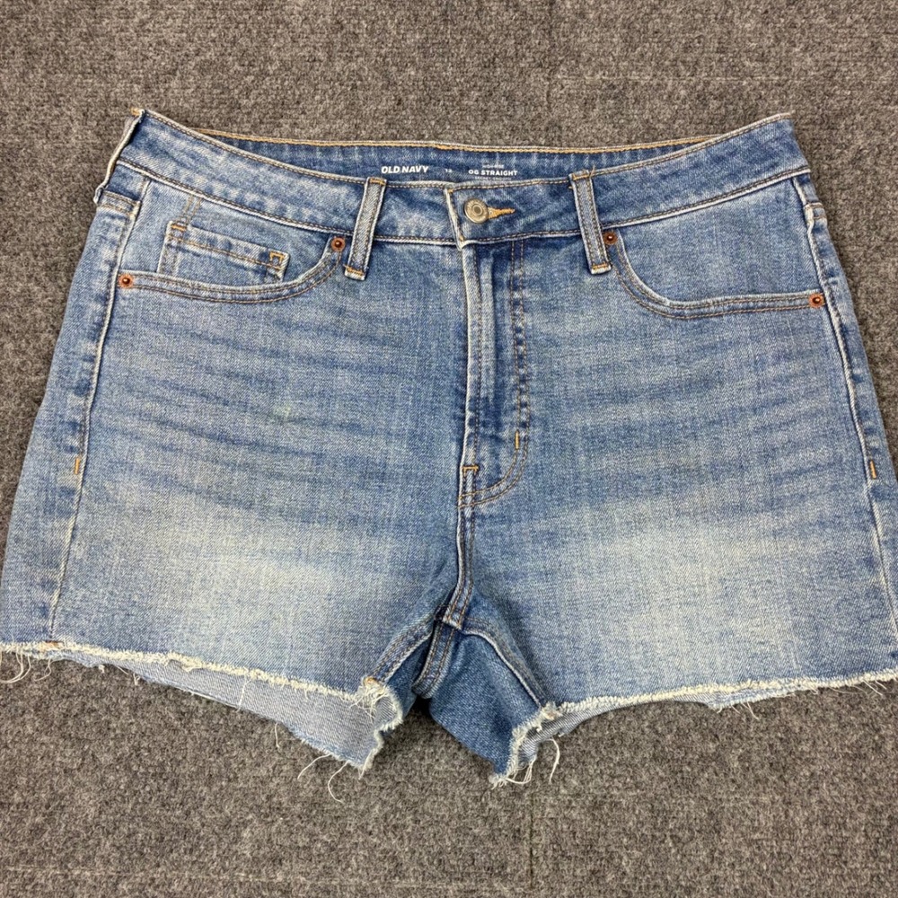 Old Navy OG Straight High Rise Denim Shorts Light Wash Raw Hem Women Size 12 W34
